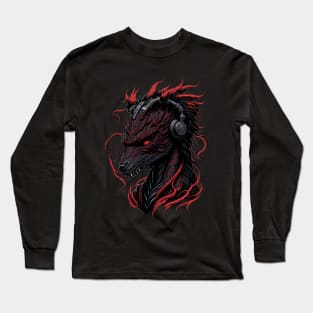 Japanese Red Dragon Asian Tattoo headphones style Long Sleeve T-Shirt